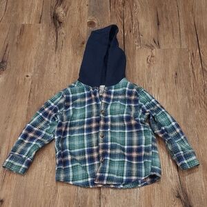Carter's Green and Blue Plaid Button Down Hoodie Shirt